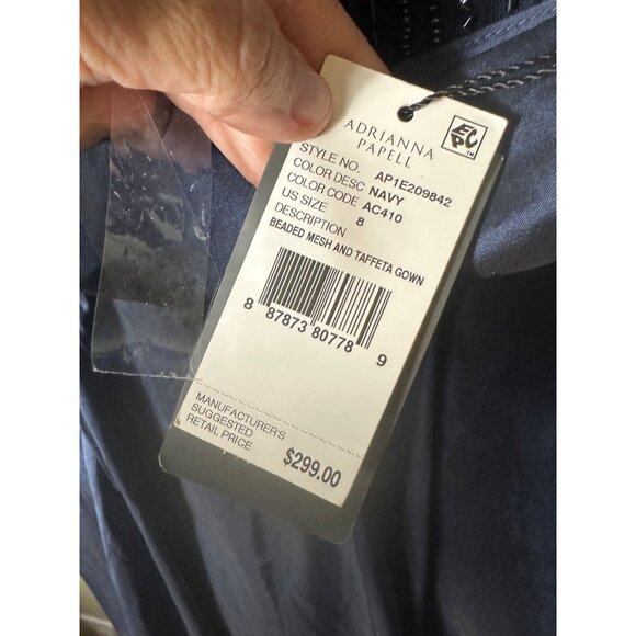 NWT Adrianna Papell Women's Beaded MESH and Taffeta Gown, Navy, 8 - Picture 4 of 6